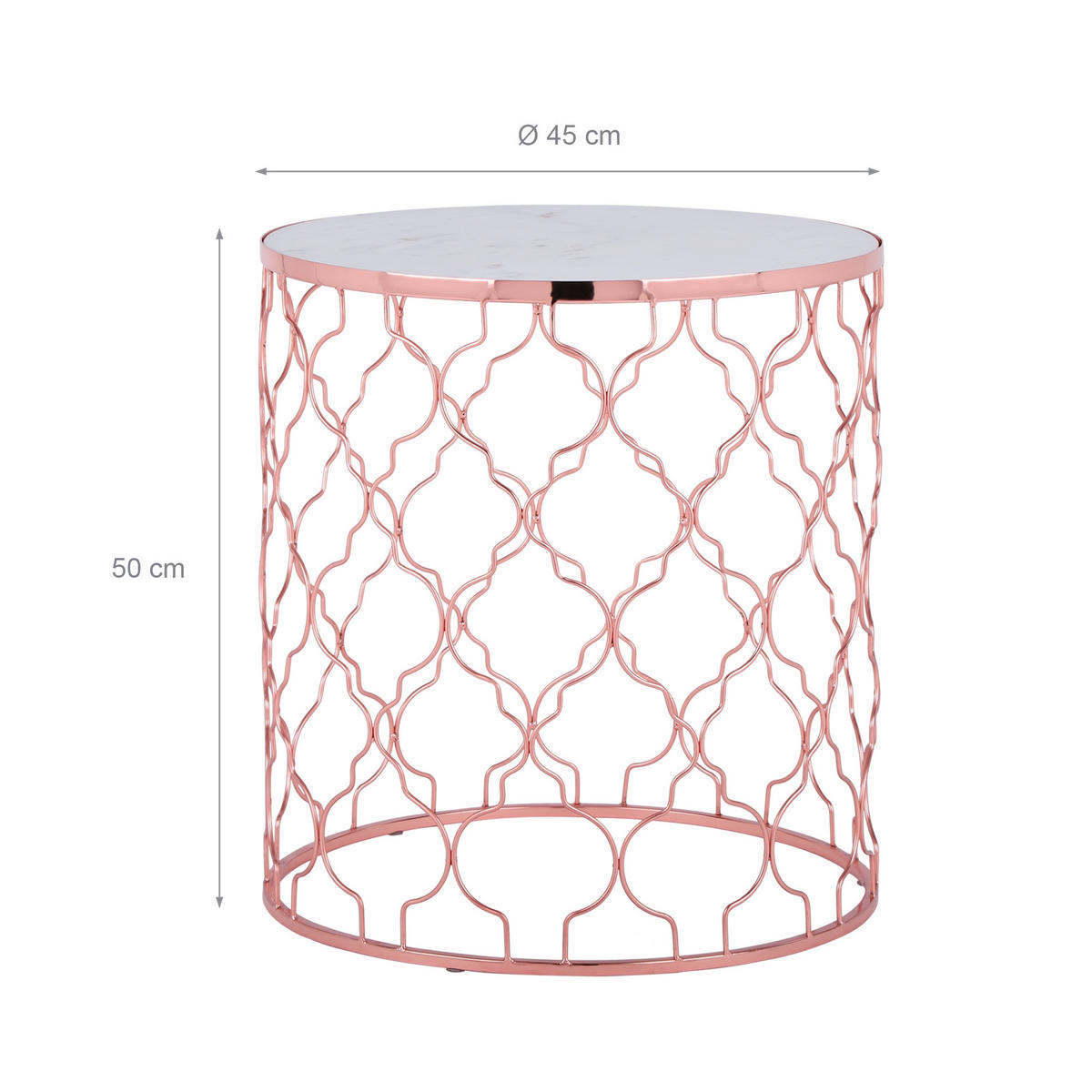 BEISTELLTISCH 2er Set rund Ø40/Ø45 cm, Weiß Marmor/Kupfer - Weiß, Metall (45/40/45cm) - WOMO-DESIGN