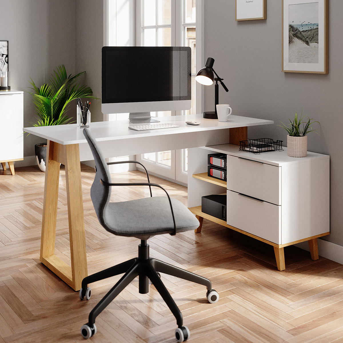 SCHREIBTISCH Nautica Weiß 138 x 60 cm mit Schubladen XL - Eichefarben/Weiß, Holzwerkstoff (60/138/77cm) - Vicco