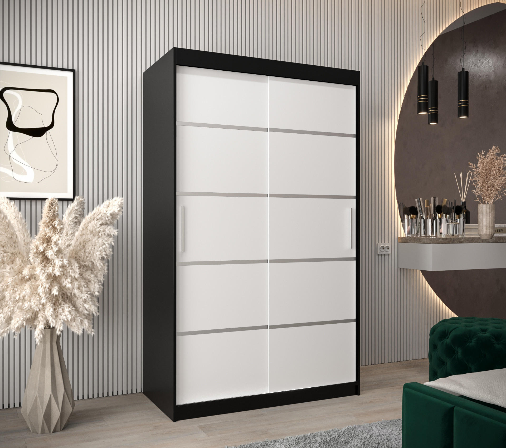 SCHWEBETÜRENSCHRANK 200/120/62 2-türig - Silberfarben/Schwarz, Holz/Kunststoff (120/200/62cm) - MÖBEL KRYSPOL