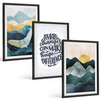 BILDER SET 3er Set - 40x60 cm Schwarzer Rahmen - Abstrakte Berginspiration - Schwarz, Kunststoff (40/60cm) - TULUP