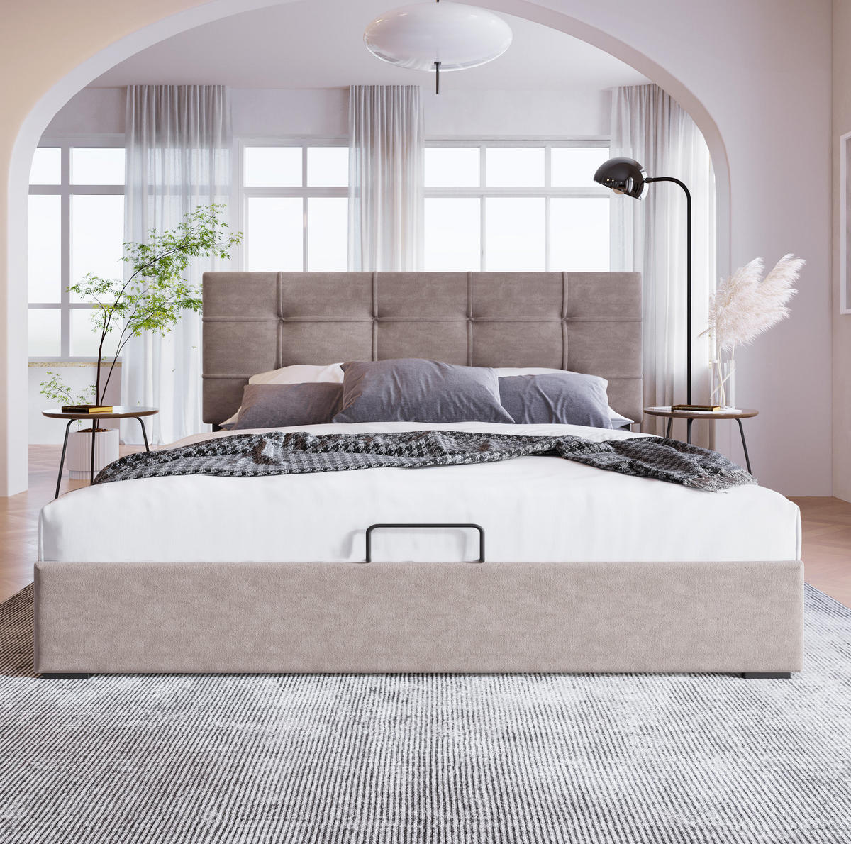 BETT mit Bettkasten 140x200 cm Samt Light Grey - Hellgrau, Metall (140/200cm) - Meubliv