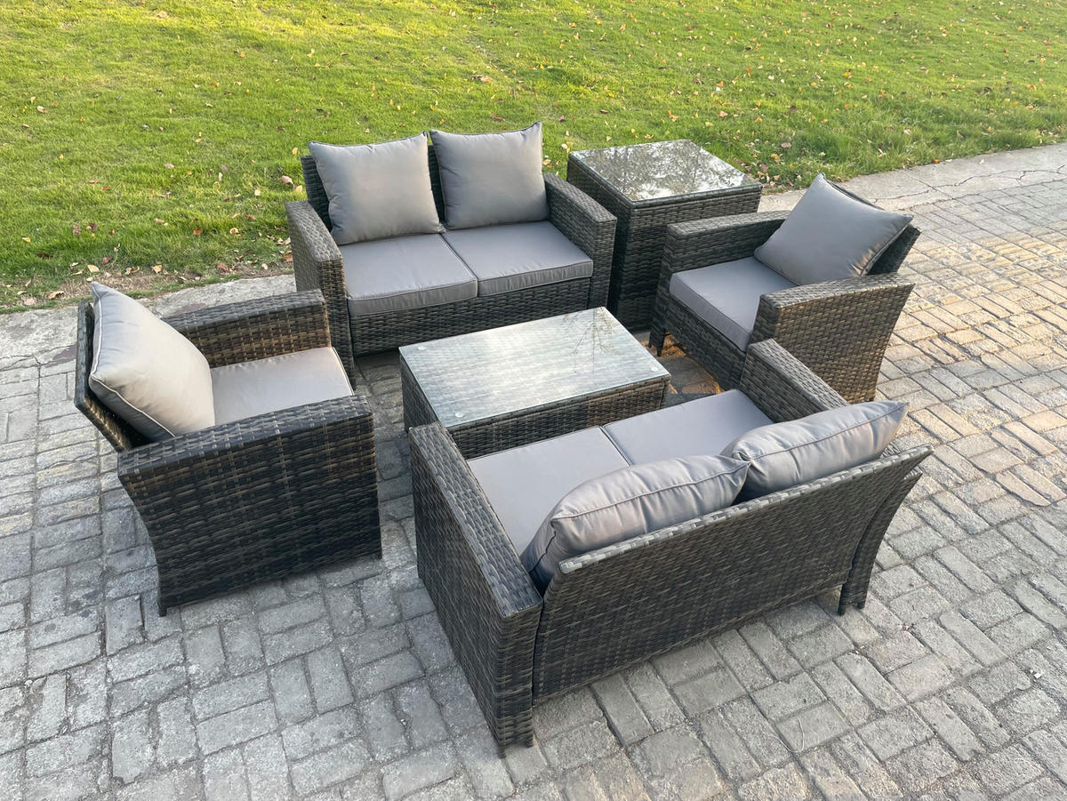 GARTEN-SITZGRUPPE Polyrattan Dunkelgrau 6-Sitzer - Dunkelgrau, Metall - Fimous