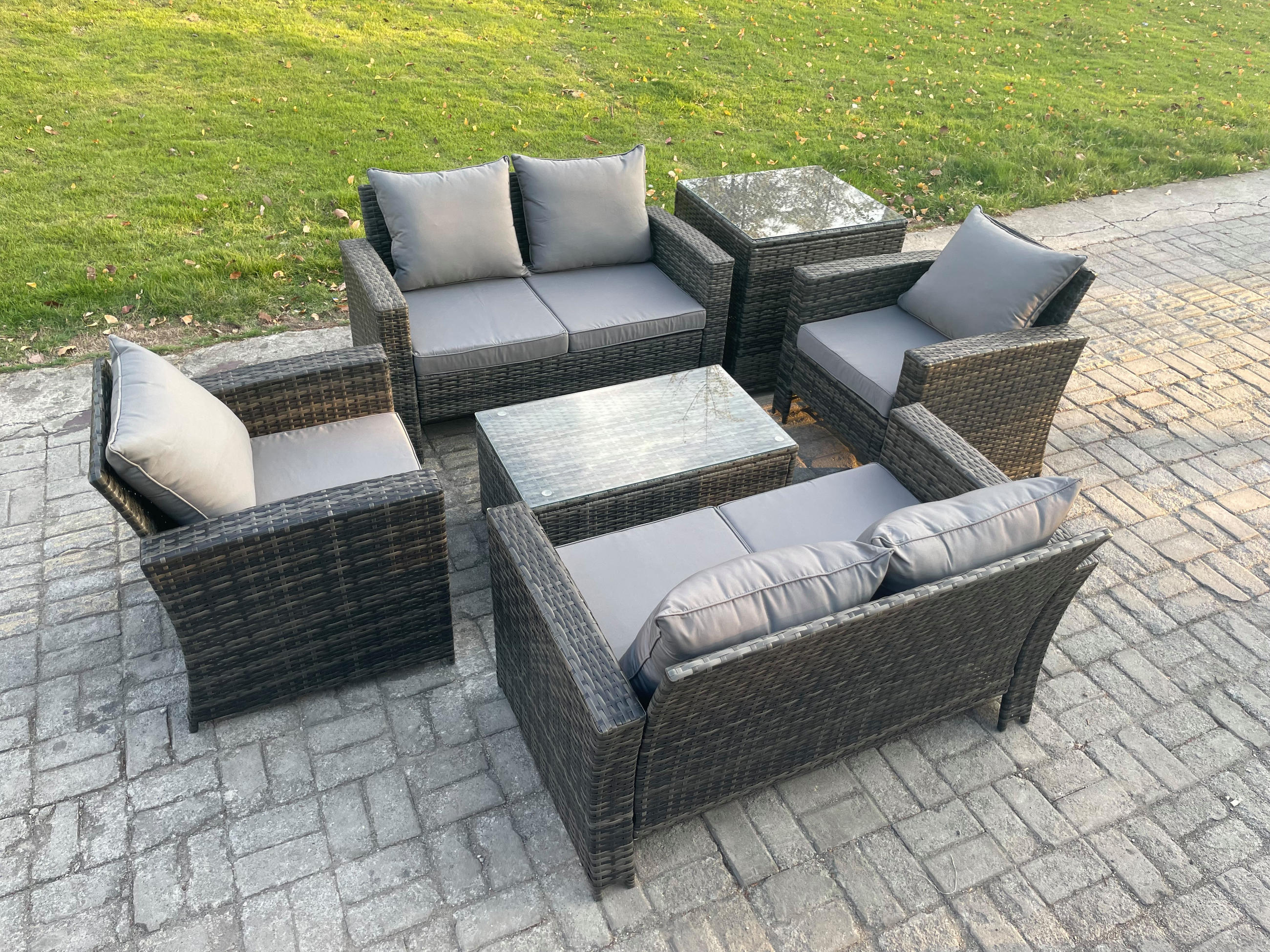 Thumbnail - Fimous Garten-Sitzgruppe, Dunkelgrau, Metall, 6-Sitzer, rechteckig, Loungemöbel, Loungemöbel-Sets