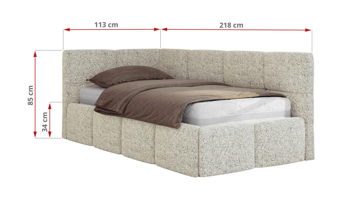 JUGENDBETT ARVO 90/200 - Beige Strukture - Multipocket-Matratze - Links Seite - Beige, Textil (90/200cm) - MKS