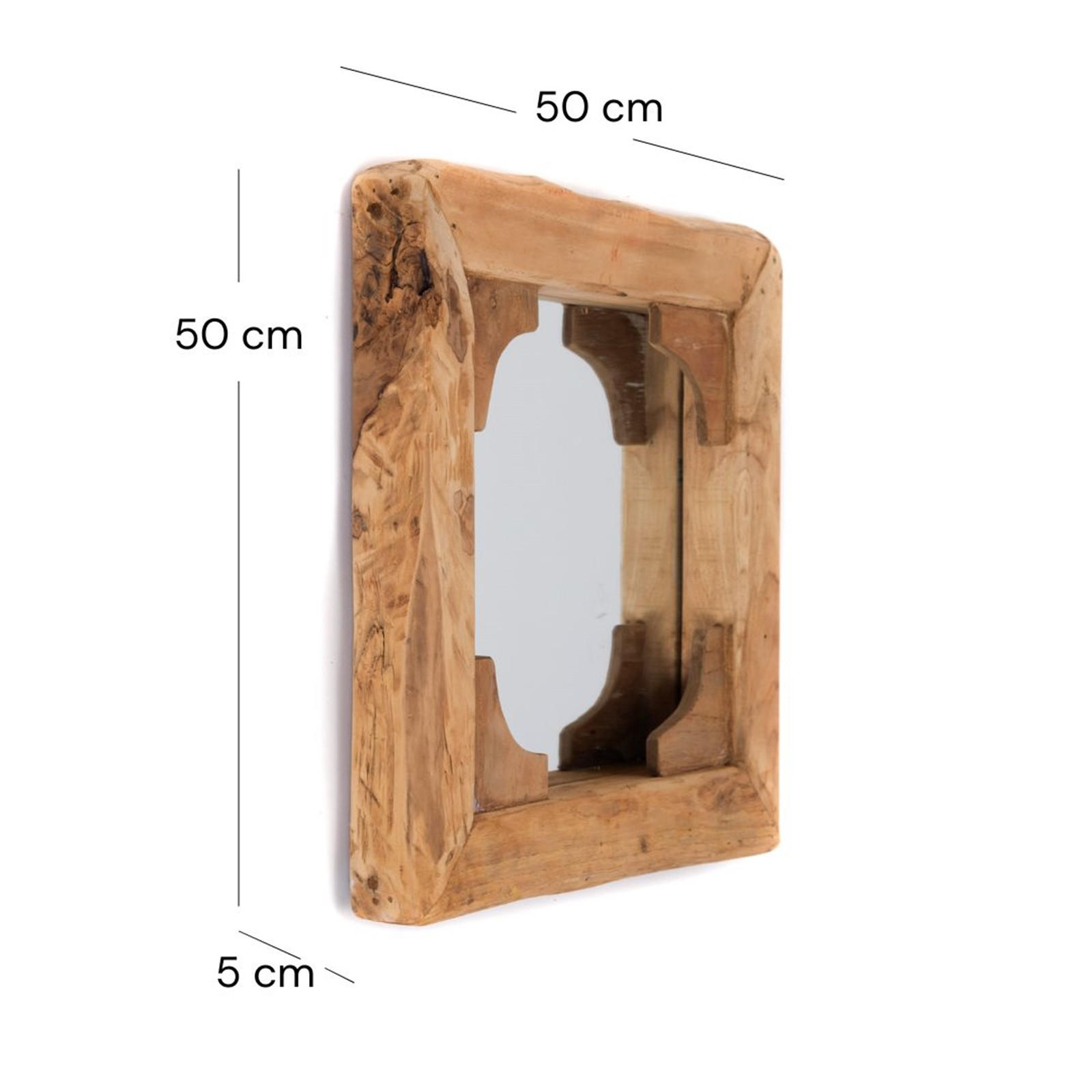 WANDSPIEGEL India Teakholz, 50x50 cm naturfarben - Braun, Holz (50/50/5cm) - CREEDWOOD