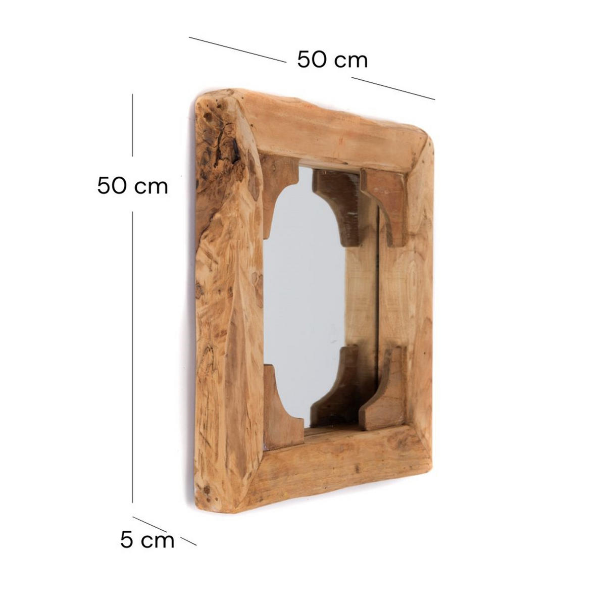 WANDSPIEGEL India Teakholz, 50x50 cm naturfarben - Braun, Holz (50/50/5cm) - CREEDWOOD