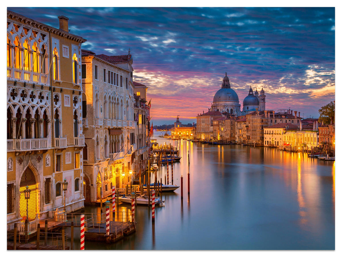 FOTOTAPETE für Wohnzimmer Venedig Nacht Panorama Historisch 100x70 - Violett/Rosa, Papier (100/70cm) - Muralo