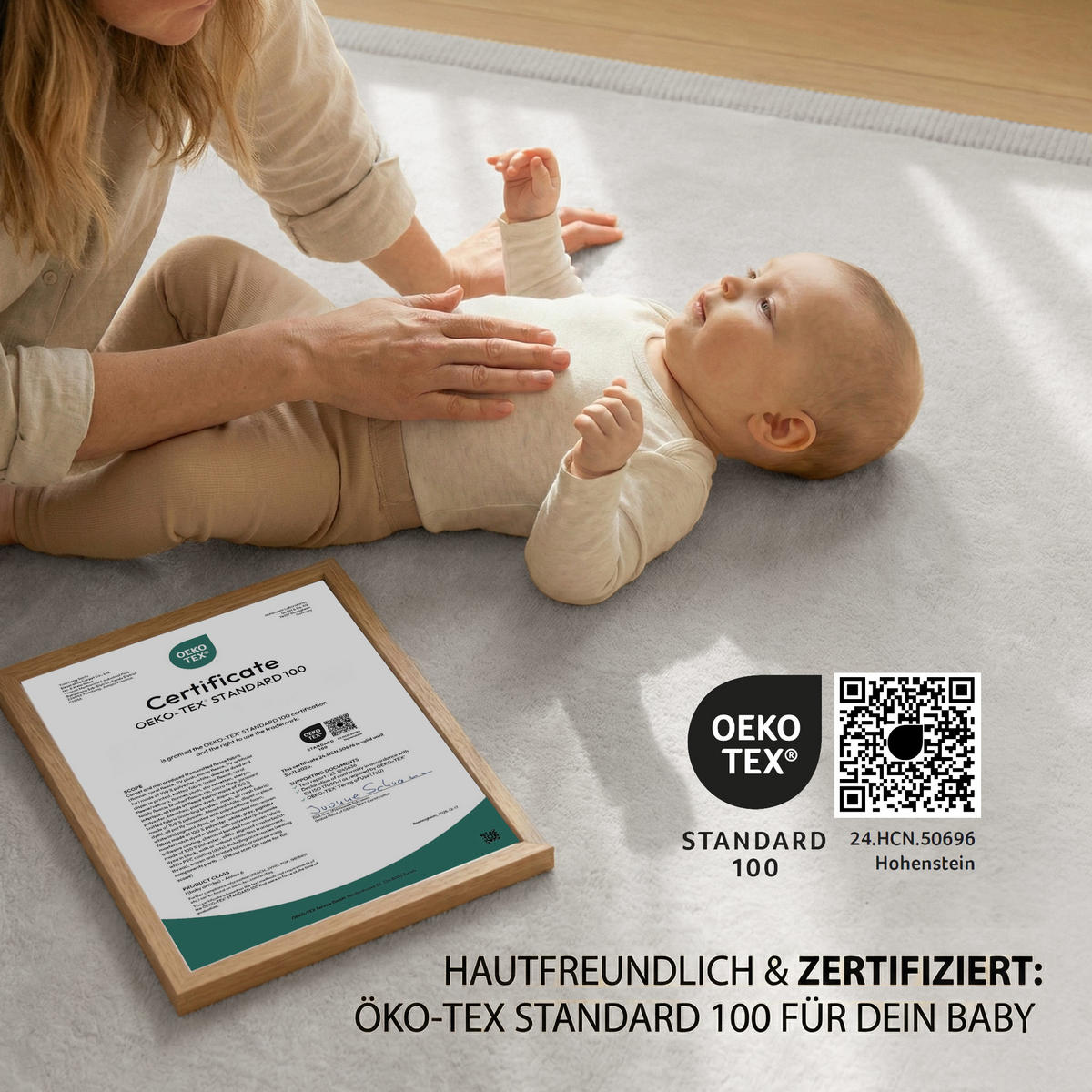 KRABBELTEPPICH samtweich, kuschelig und ÖKO-TEX zertifiziert - Hellgrau 200x300cm - Hellgrau, Textil (300/200cm) - Sanosoft