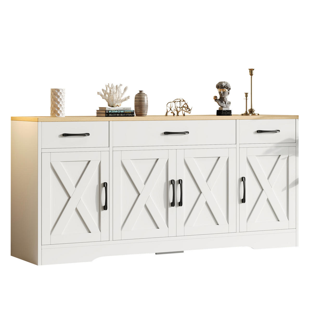 SIDEBOARD 160/37/75 cm mit 3 Schubladen, 4 Türen und MDF-Korpus in Industrial-Optik, Weiß - Weiß, Holzwerkstoff (160/75/37cm) - Redom
