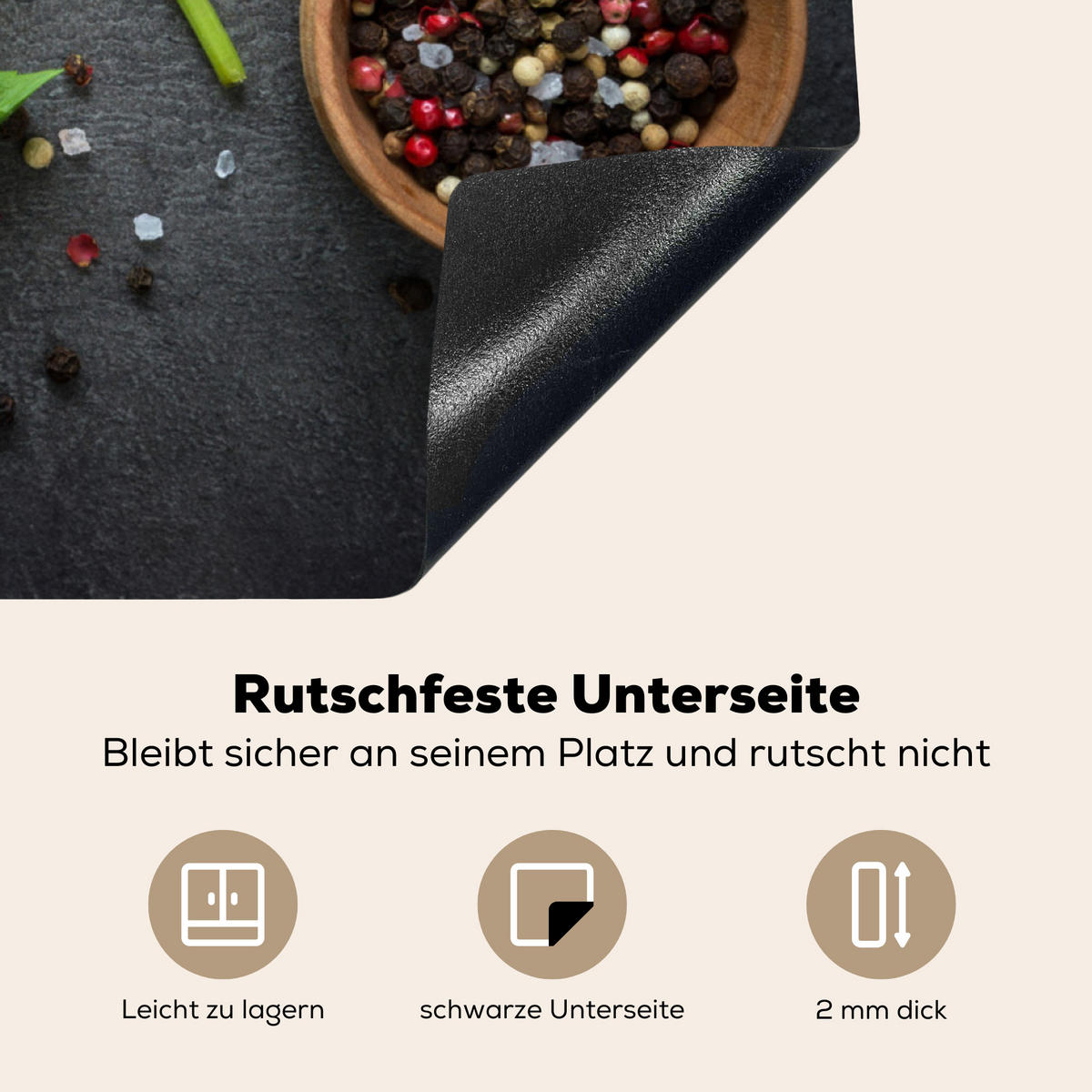 HERDABDECKPLATTE Limette - Kräuter - Gewürze - Grün - Grau - Beton Induktionsmatte 78x78 cm - Grün, Kunststoff (78/78/0.2cm) - MuchoWow