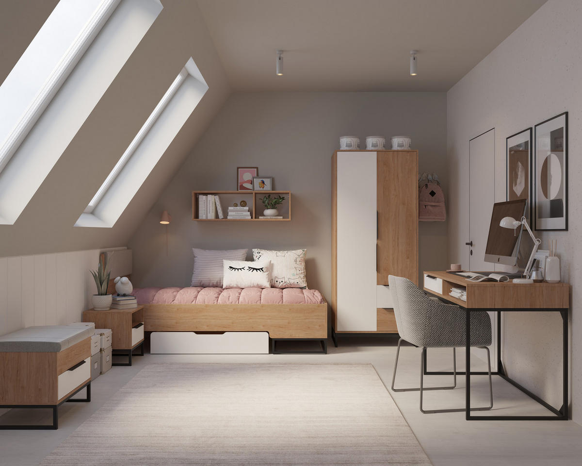 TRUHE Kind Hickory, Weiß, mit Schublade - Schwarz/Braun, Holzwerkstoff (59/41/41cm) - Bettso