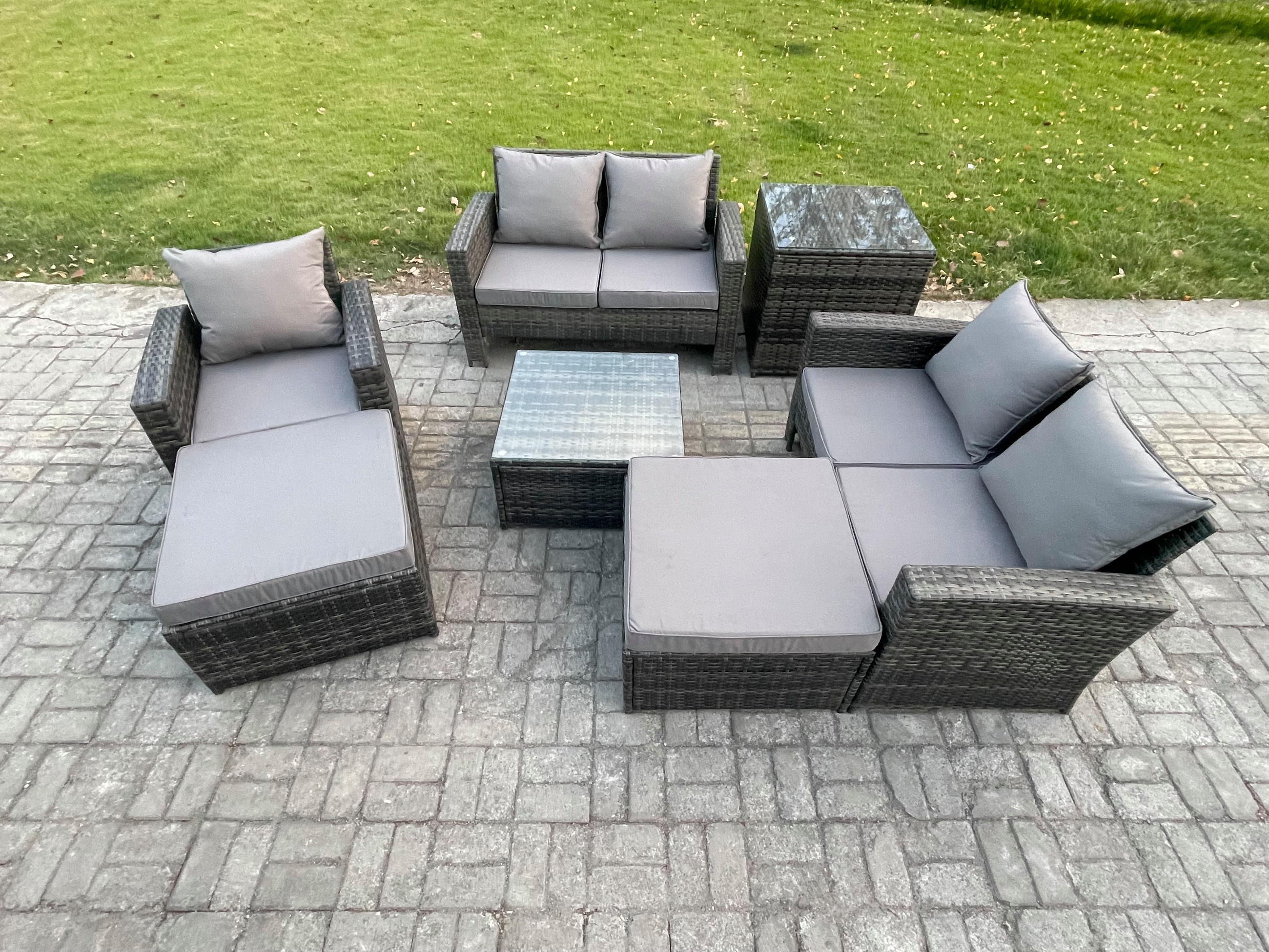 GARTENSOFA Hohe Rückenlehne Polyrattan Dunkelgrau 7-Sitzer - Dunkelgrau, Metall - Fimous