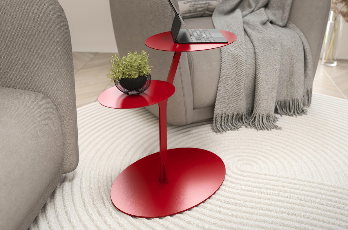 BEISTELLTISCH IROKO mit 2 Ablagen, Metall, Rot - Rot, Metall (54/32/44.5cm) - Kayani