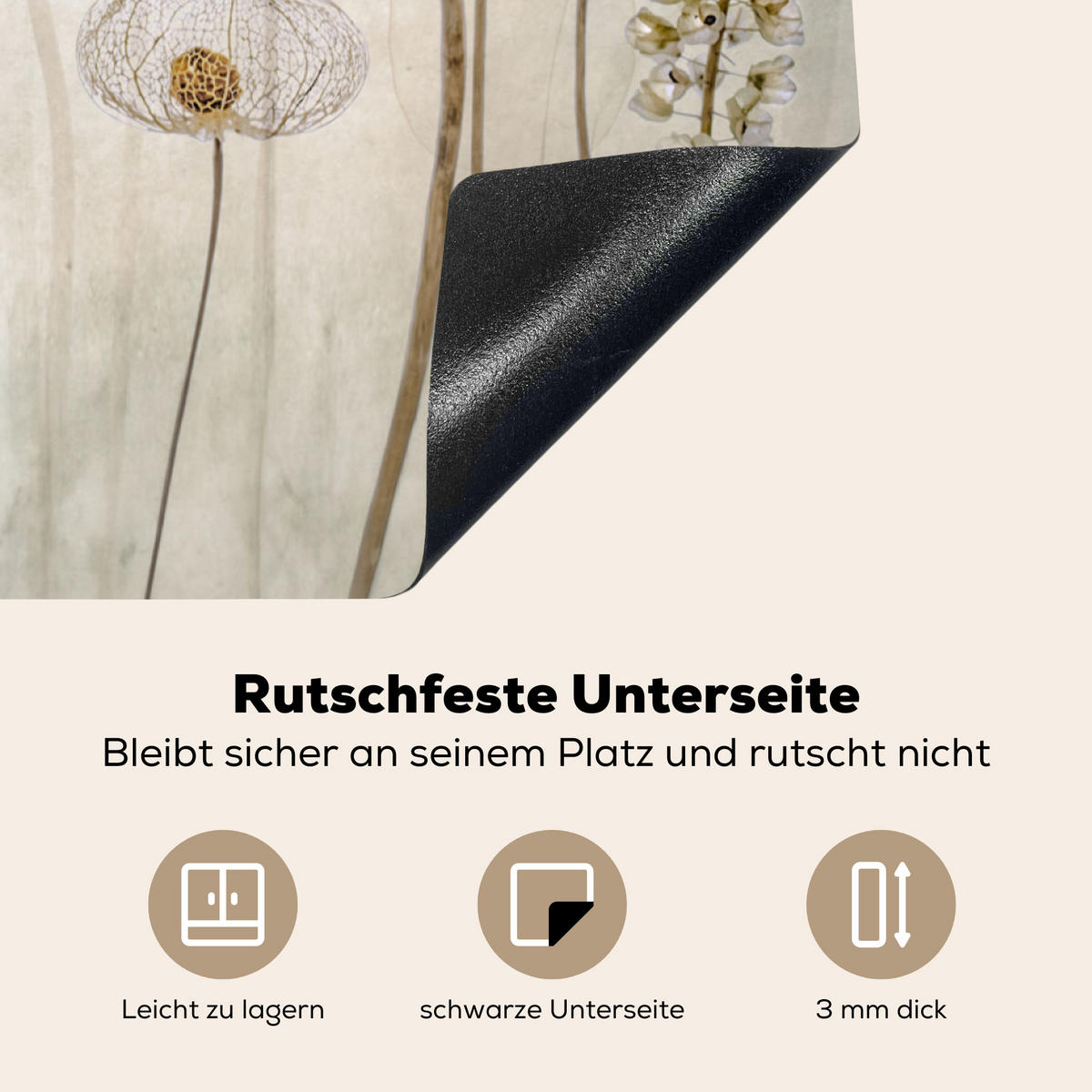 HERDABDECKPLATTE Blumen - Aquarell - Stilleben - Braun - Vintage 78x78 cm - Sandfarben, Kunststoff (78/0.2/78cm) - MuchoWow