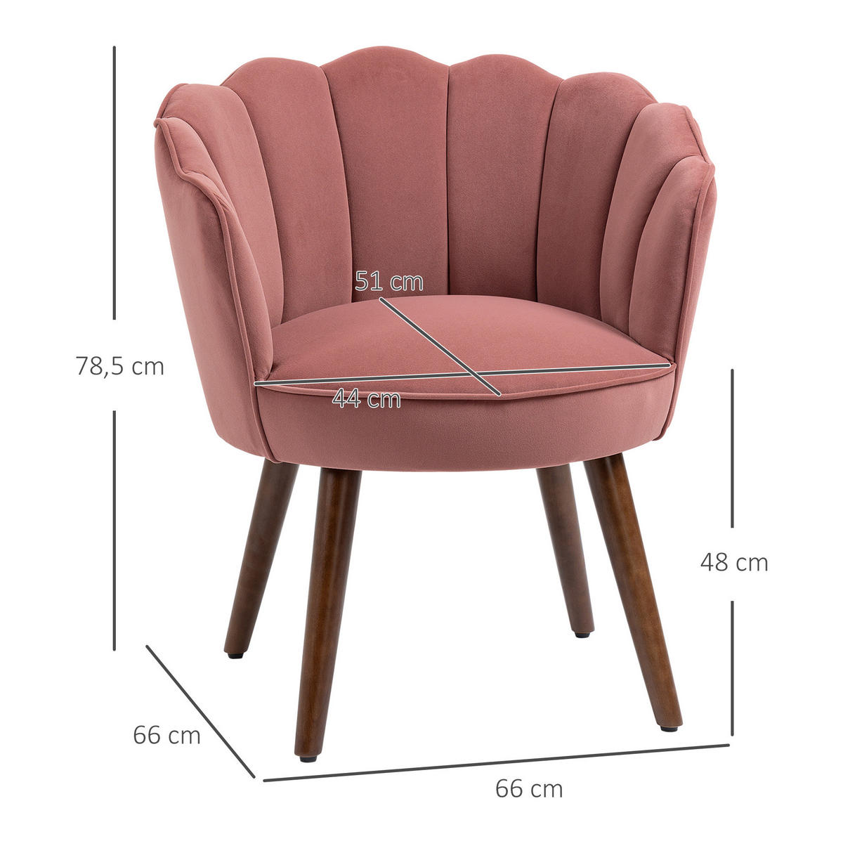 STUHL, gepolstert mit Samt-Touch, 66/66/78,5 cm, Pink - Pink, Kunststoff (66/78.5/66cm) - Redom