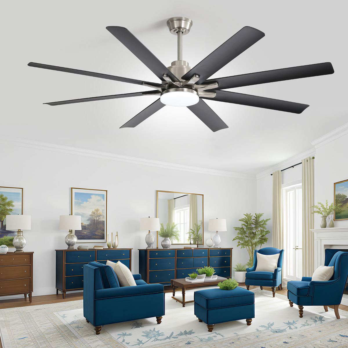 DECKENVENTILATOR DE-16312 66 Zoll Smart 8 Flügel & reversibel - Schwarz, Kunststoff (167.64/167.64/35.56cm) - ComfortXL