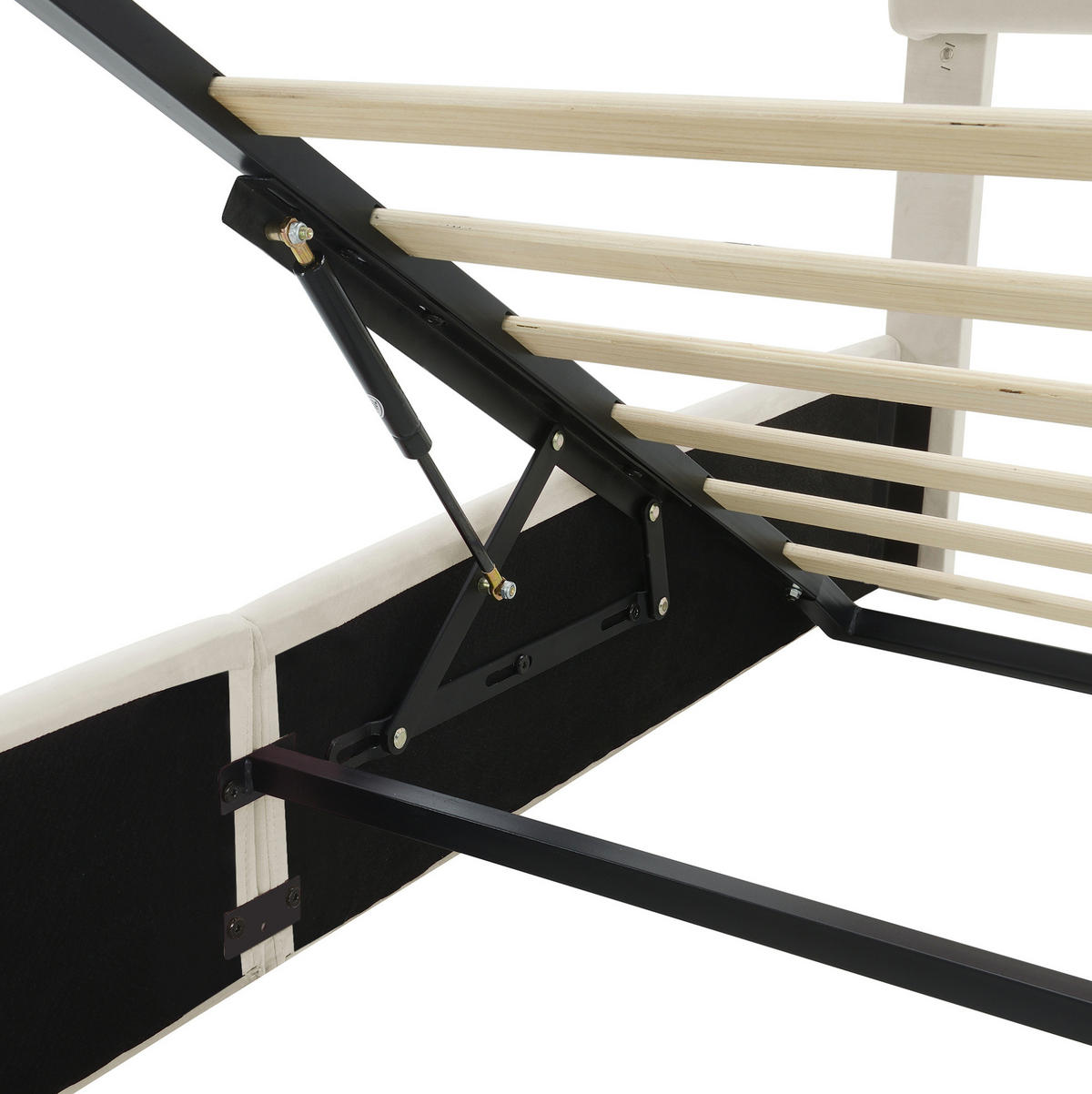 POLSTERBETT mit Stauraum 140x200 cm Samt Beige inkl. 2 Hocker - Beige, Metall (140/200cm) - Meubliv