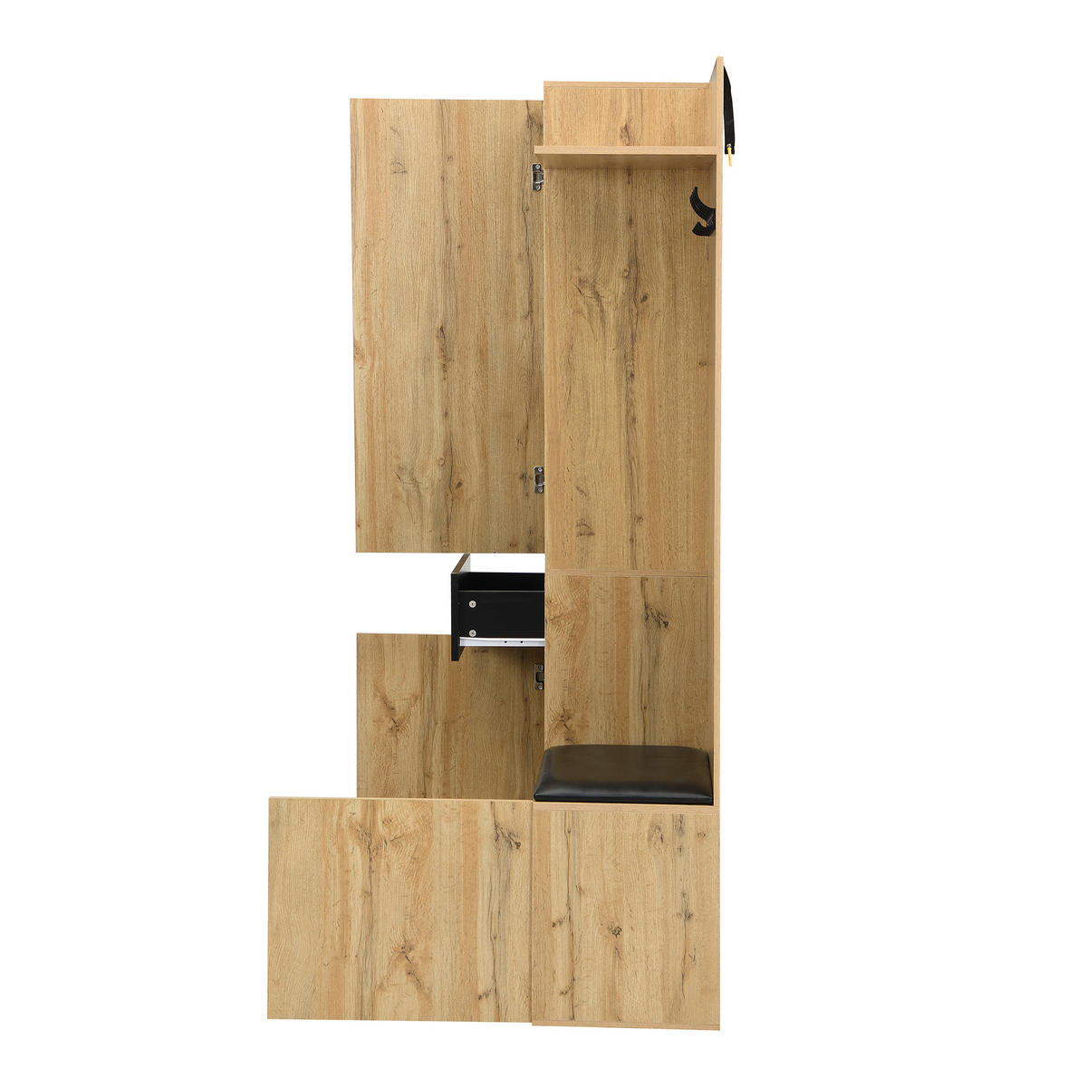 GARDEROBE mit Spiegel und Aufbewahrung 2 Türen und 3 Ablageflächen - Eichefarben, Holzwerkstoff/Metall (98/191/38cm) - Urban Meuble