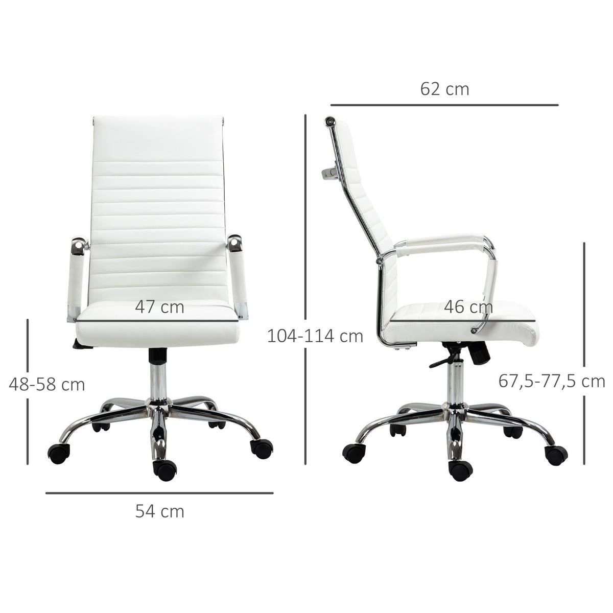 BÜROSTUHL Drehstuhl Chefsessel höhenverstellbar Kunstleder Schaumstoff Weiß - Weiß, Leder (62/114/54cm) - Vinsetto