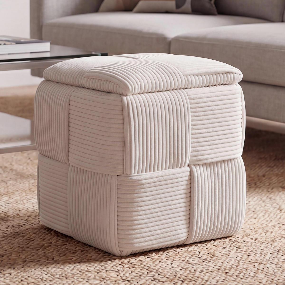 HOCKER Cremeweiß - Creme, Textil (40/43/40cm) - MCW