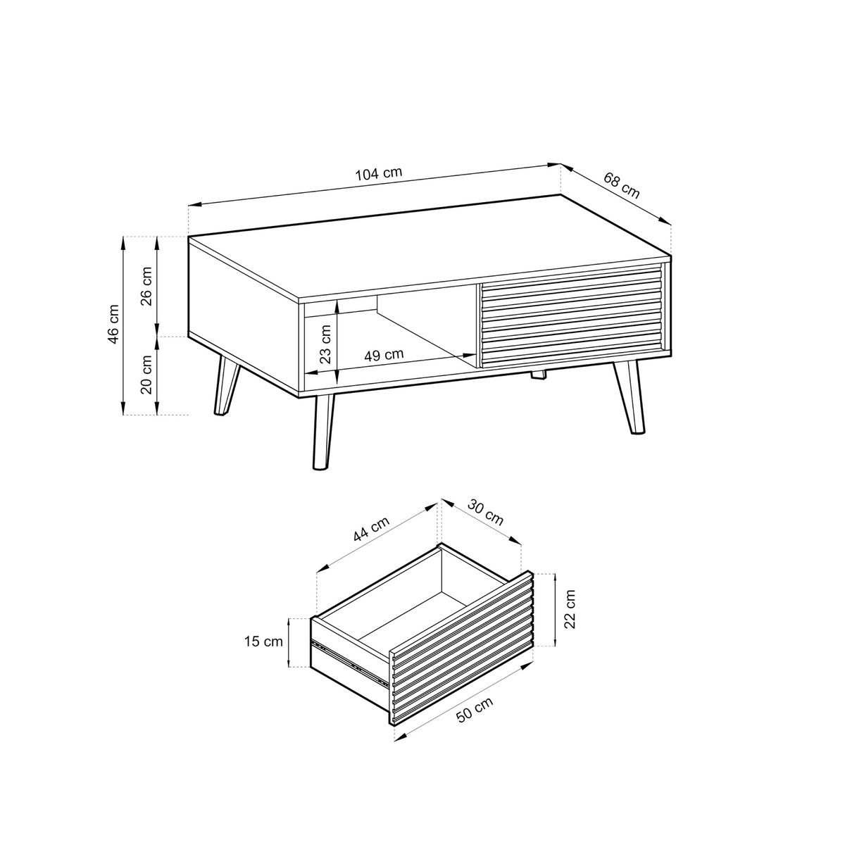 COUCHTISCH Saskatoon L104, Modernes Design, Eiche, Schwarz - Eichefarben/Eiche Artisan, Holz/Holzwerkstoff (68/104/46cm) - Komodee