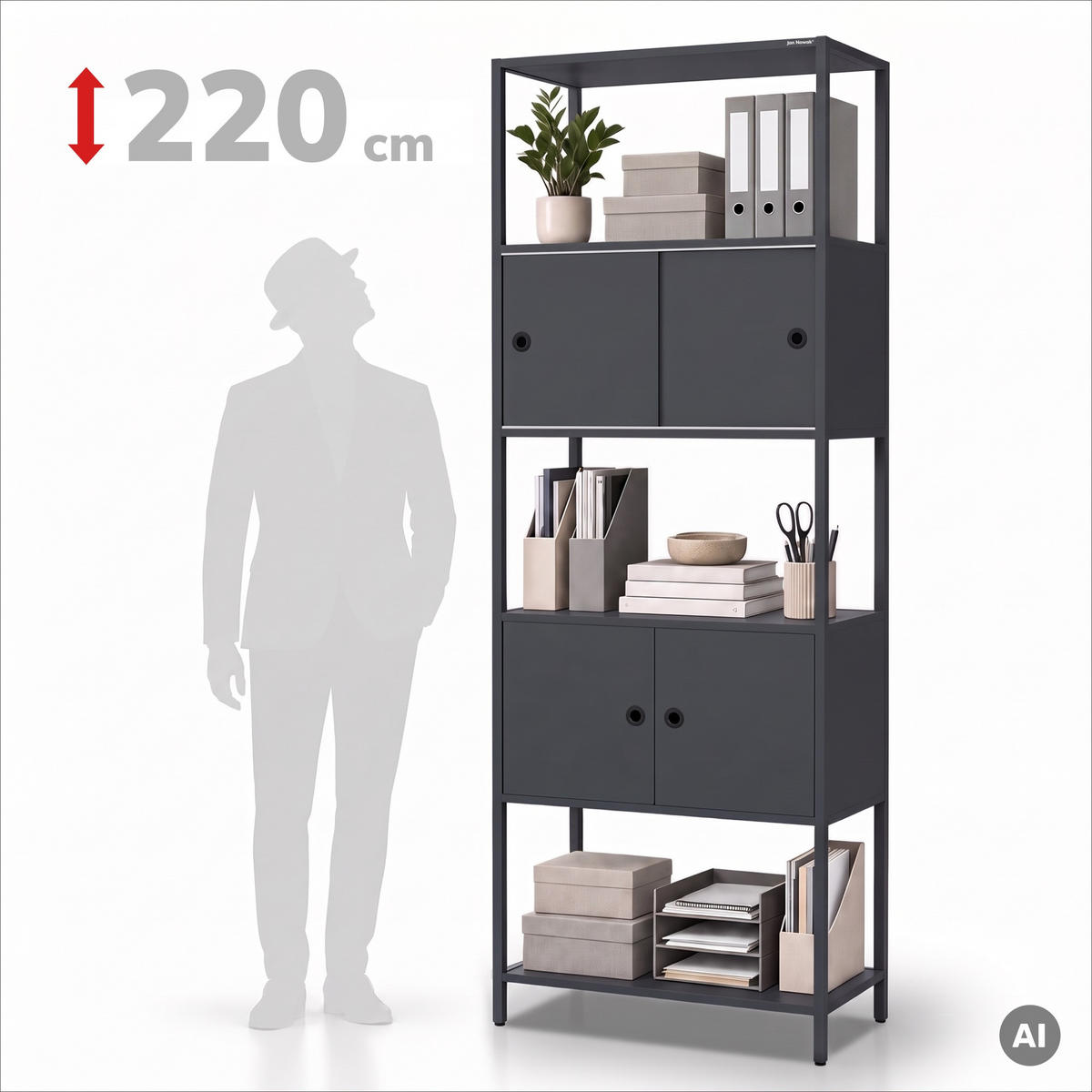 REGAL ARIEL 80 × 220 × 40 cm - Anthrazit, Metall (80/220/40cm) - Jan Nowak