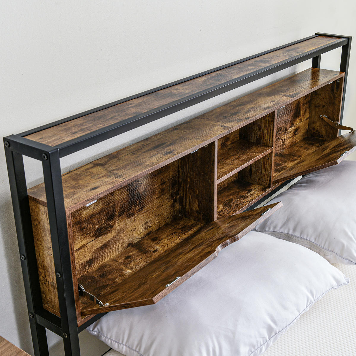 METALLBETT 140/200 cm DE-00493, in Schwarz, Stauraum-Kopfteil - Schwarz, Metall (140/200cm) - ComfortXL