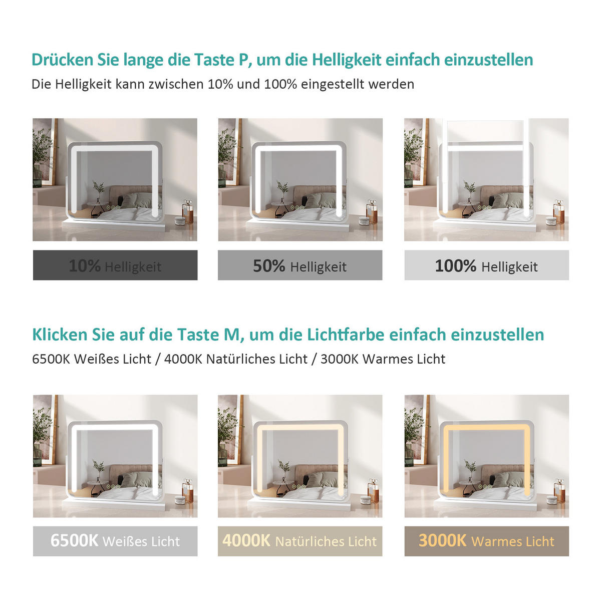 KOSMETIKSPIEGEL mit Beleuchtung, Weiß, 60/51,6/11,8 cm - Weiß, Glas (51.6/12.2/60cm) - EMKE