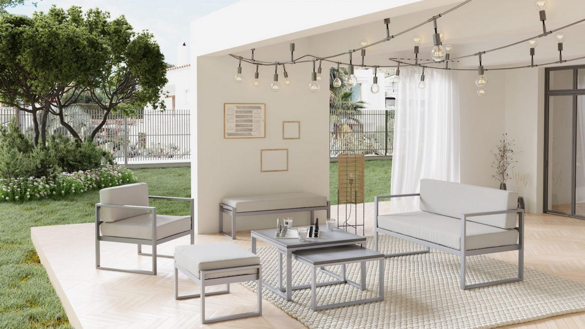 GARTENTISCH Dywilly Betonoptik / graues Gestell 60x60 cm - Grau, Metall (60/60/36cm) - Selsey