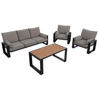 GARTENMÖBEL-SET ELBA:  1x Tisch, 1x Sofa, 2x Sessel - Grau - Grau, Textil - MKS