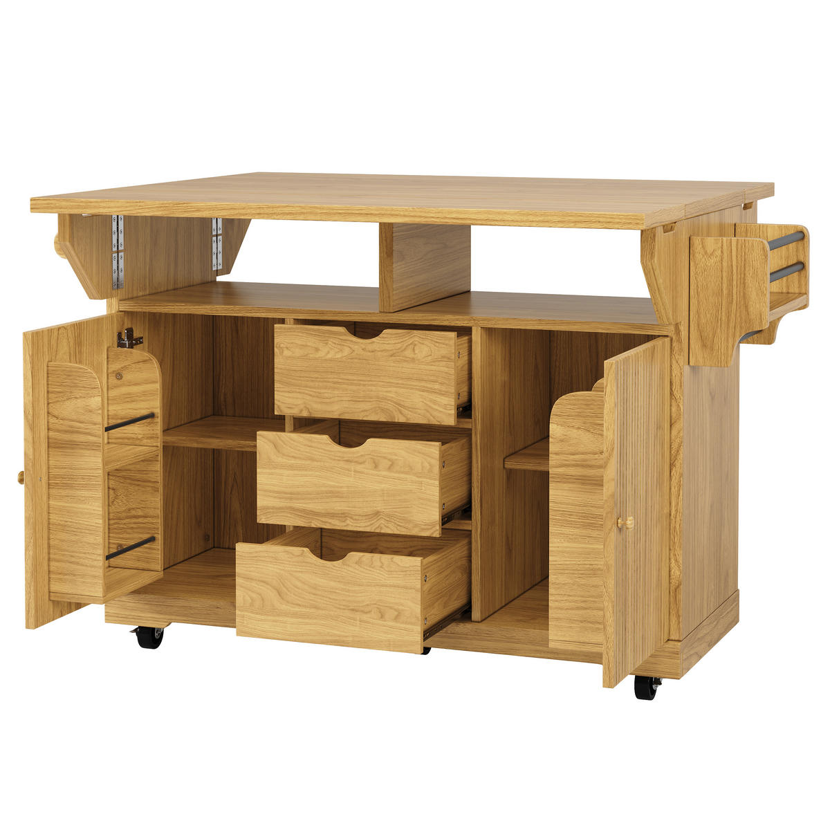 KÜCHENINSEL DE-41170 142,5/40-80/95 cm mit ausklappbaren Tischverlängerungen Naturbraun - Naturfarben, Holzwerkstoff (142.5/95/80cm) - ComfortXL