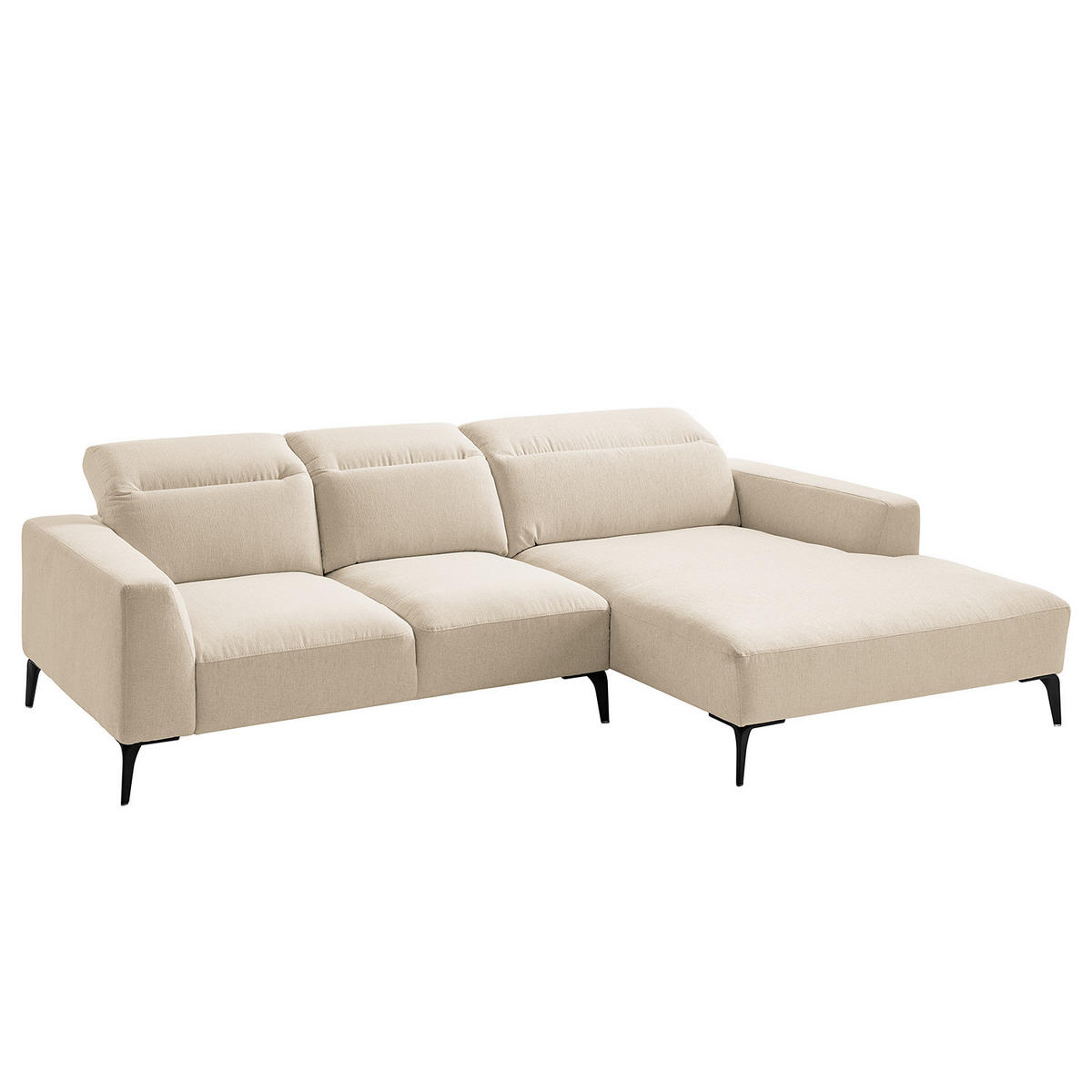 ECKSOFA mit Longchair - Beige/Schwarz, Textil/Metall (265/180cm) - home24