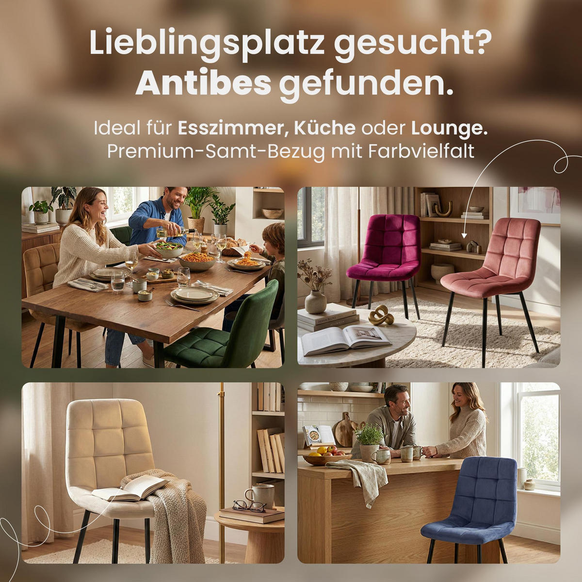 STUHL Samt Cremeweiß - Creme/Schwarz, Textil/Metall (45/84/55cm) - CLP