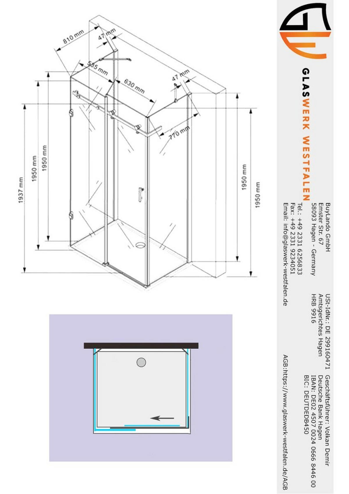 DUSCHKABINE 120x90x200cm U-Form Schiebetür+DS - Silberfarben, Glas (90/120/195cm) -  Glaswerk Westfalen