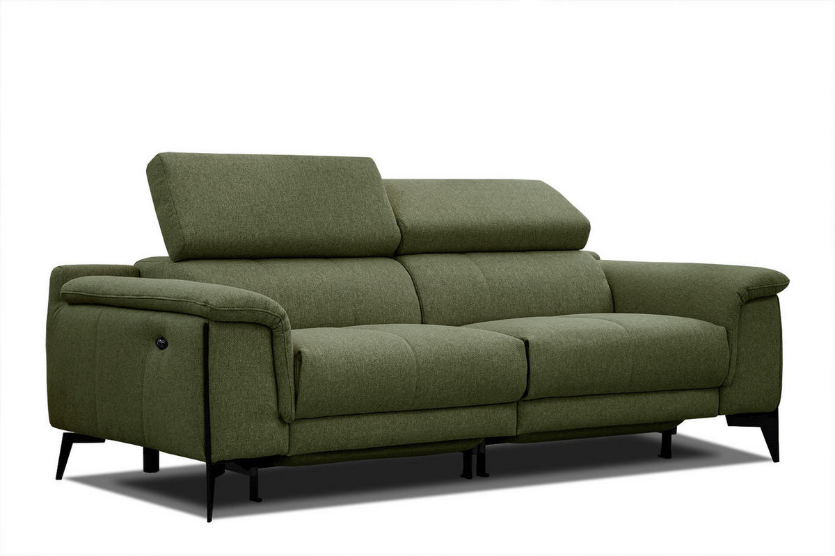 RELAXSOFA MATERA 3-Sitzer mit 2 Relaxfunktionen, olivgrün - Schwarz/Olivgrün, Holzwerkstoff/Textil (212/82/103cm) - Courtois Laville