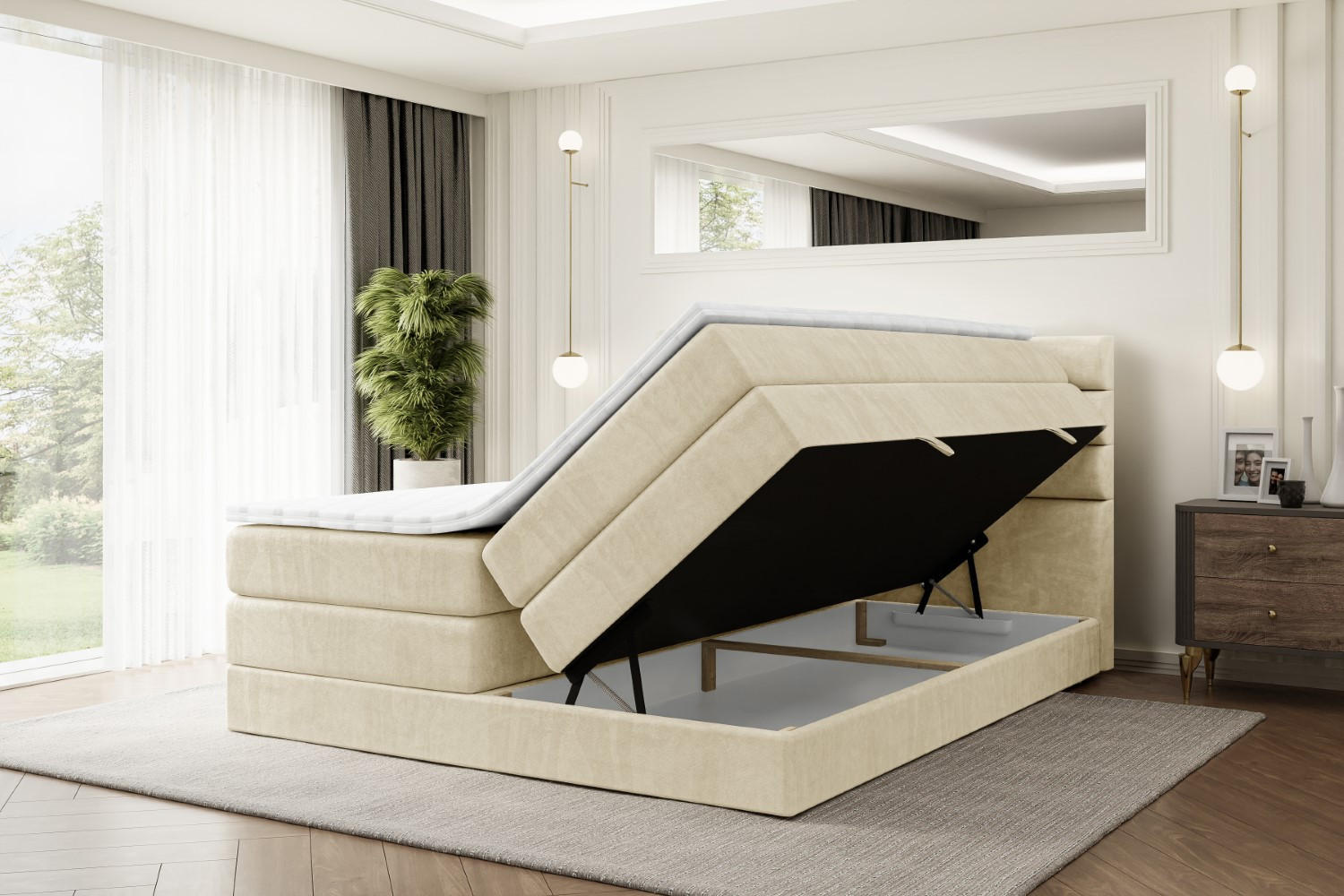 Thumbnail - Altdecor Boxspringbett, Beige, Holzwerkstoff, Höhe ca. 20 cm, 120x200 cm, Schlafzimmer, Betten, Boxspringbetten