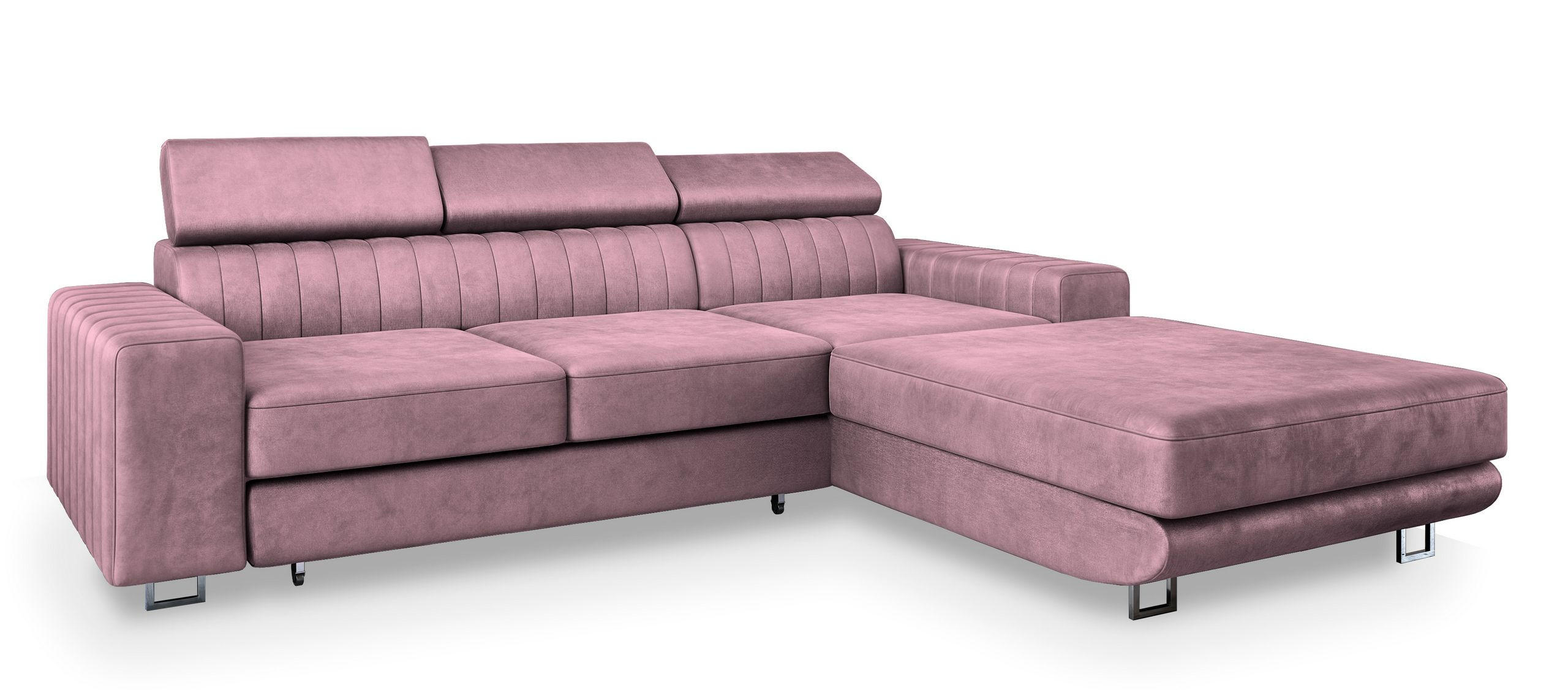 ECKSOFA NOTO R-S Lila Velours-Stoff mit Schlaffunktion - Lila, Holz (267/190cm) - MASSENO
