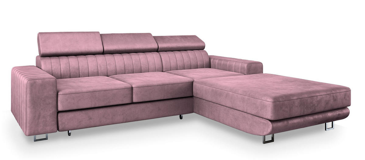 ECKSOFA NOTO R-S Lila Velours-Stoff mit Schlaffunktion - Lila, Holz (267/190cm) - MASSENO