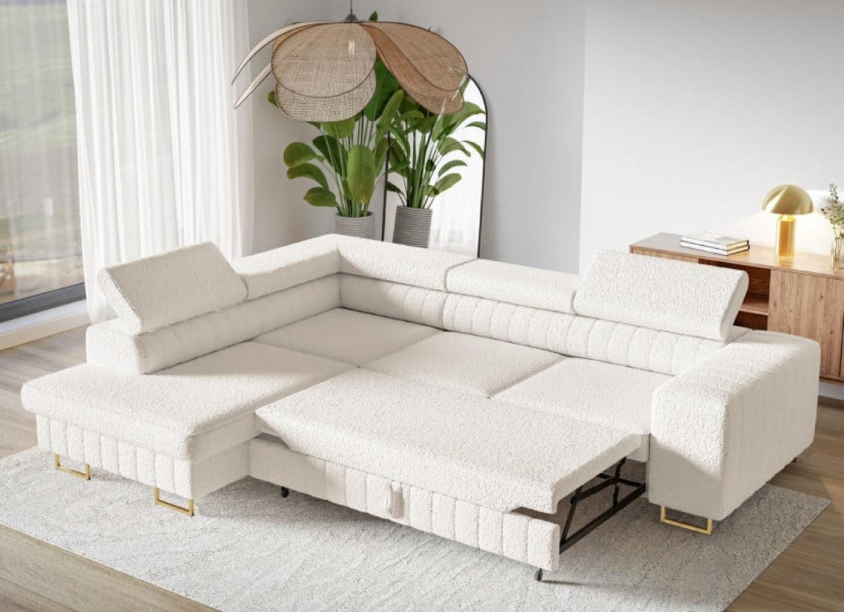 ECKSOFA Milch Catch Me 01 Linke Seite Goldene Beine - Ecru/Weiß, Textil (274/203cm) - Sepro Meble
