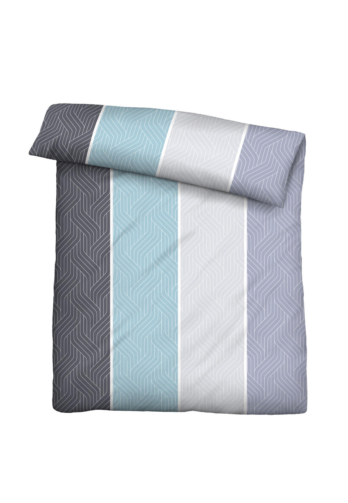 BETTWÄSCHE-GARNITUR Mikrofaser Längsbalken eisblau, 135x200 cm + 80x80 cm - Hellblau, Textil (135/200cm) - Castell