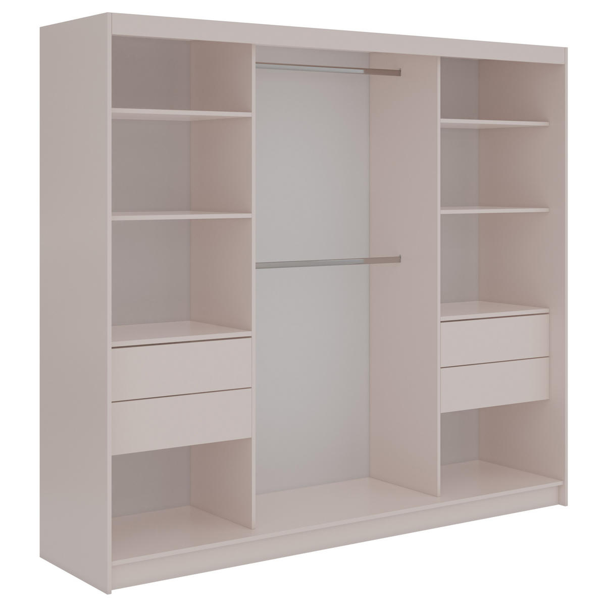 SCHWEBETÜRENSCHRANK mit Lamellen und Schubladen LUMOS - 240 - Kaschmir und Eiche Artisan - Kaschmir/Alufarben, Holzwerkstoff/Metall (240/216/61cm) - MKS