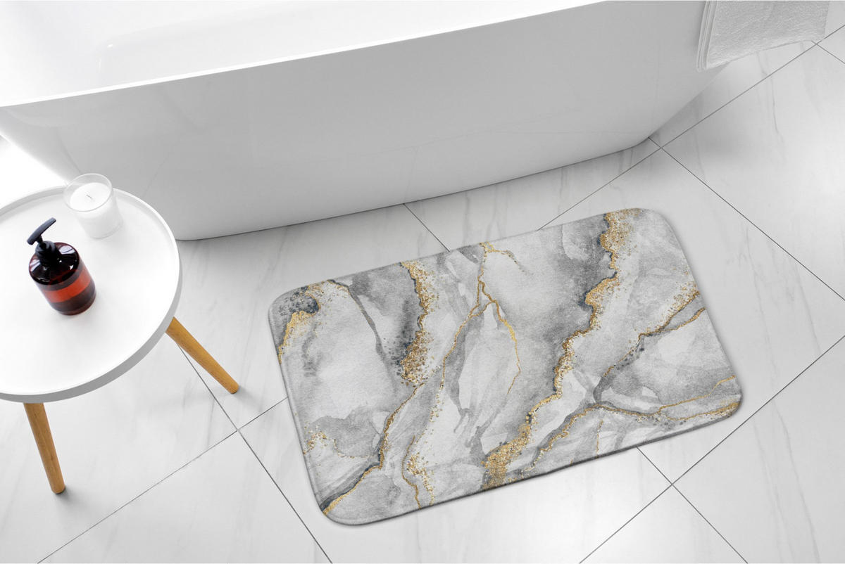 BADTEPPICH 90x60 cm Grauer Marmor - Goldfarben/Grau, Textil (90/60cm) - TULUP