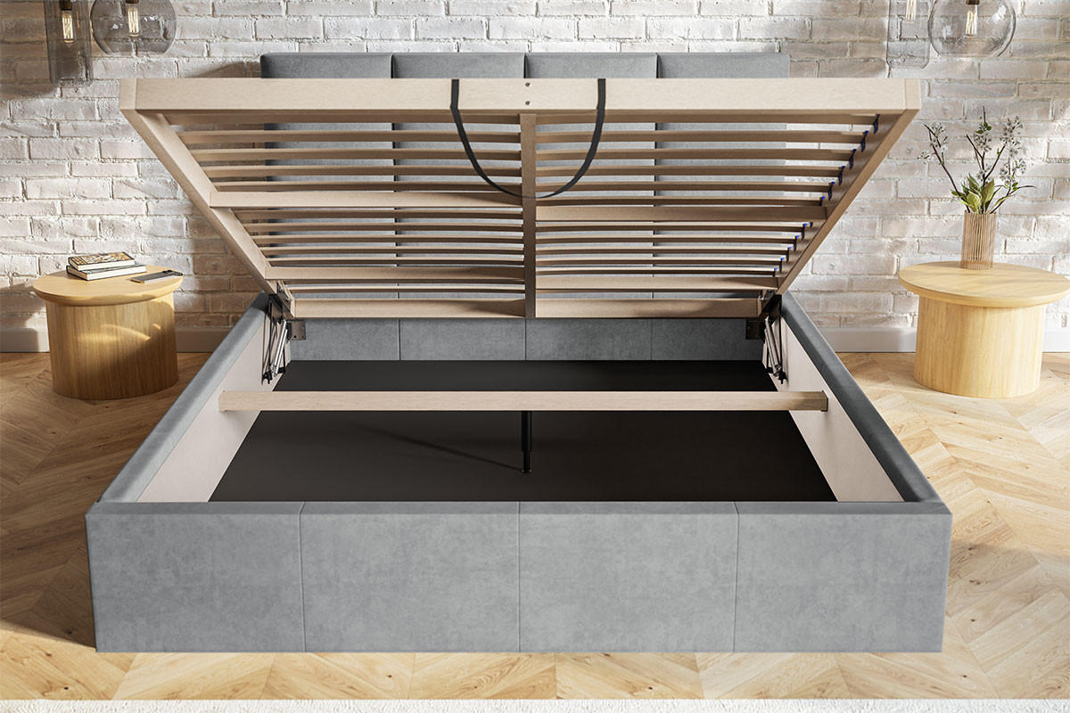 DOPPELBETT 160x200 mit Lattenrost Fado, Bettkasten, Samtstoff, Blau - Blau, Holz/Textil (160/200cm) - Emporius