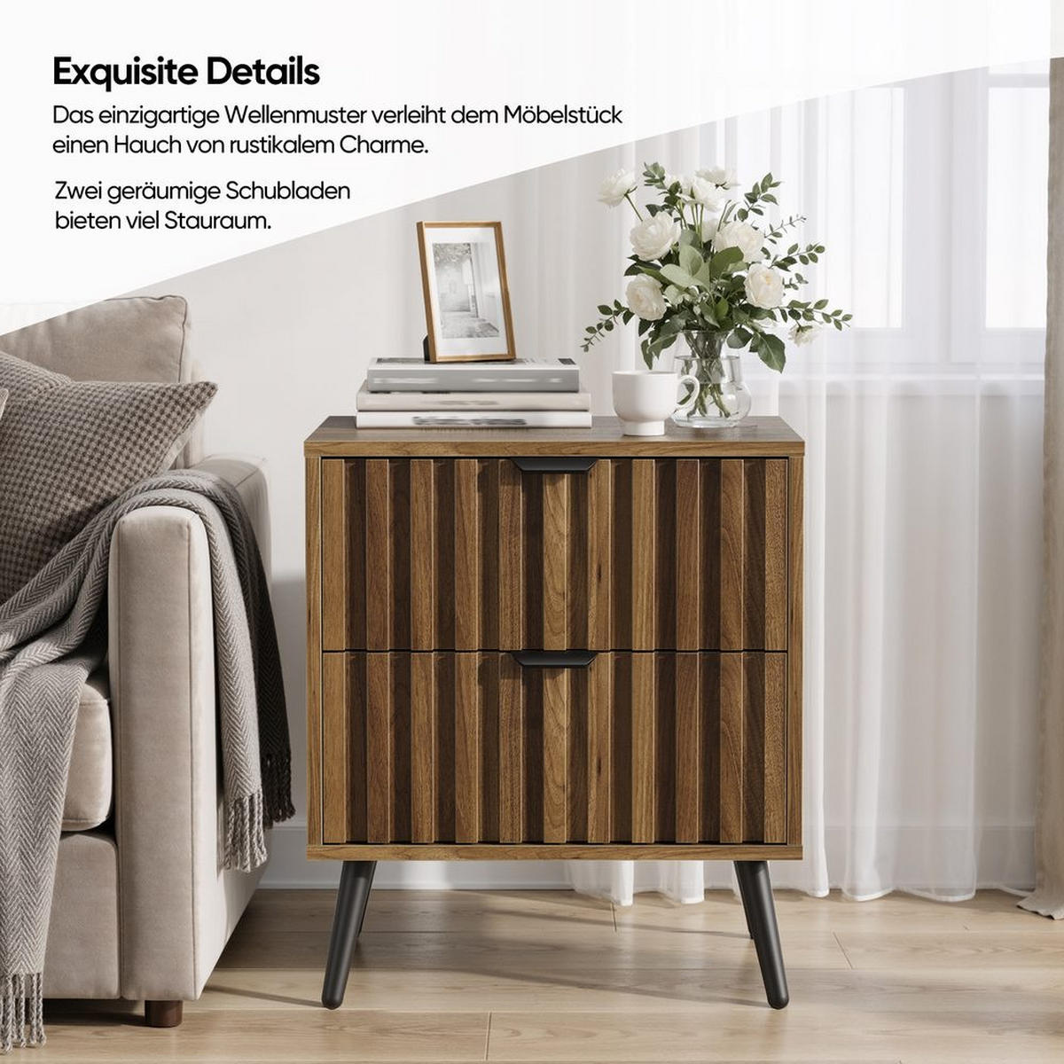 NACHTISCH WALNUSS, 2 SCHUBLADEN, EINGELASSEN, MULTIROOM - Baltimorefarben, Holzwerkstoff (40/53/45cm)