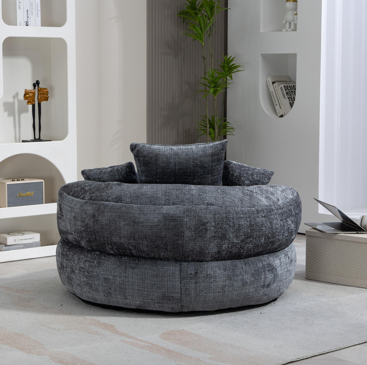 SESSEL 108/108/52 cm in Grau mit Chenillebezug und Armlehnen - Grau, Textil (108/52/108cm) - BEAOK
