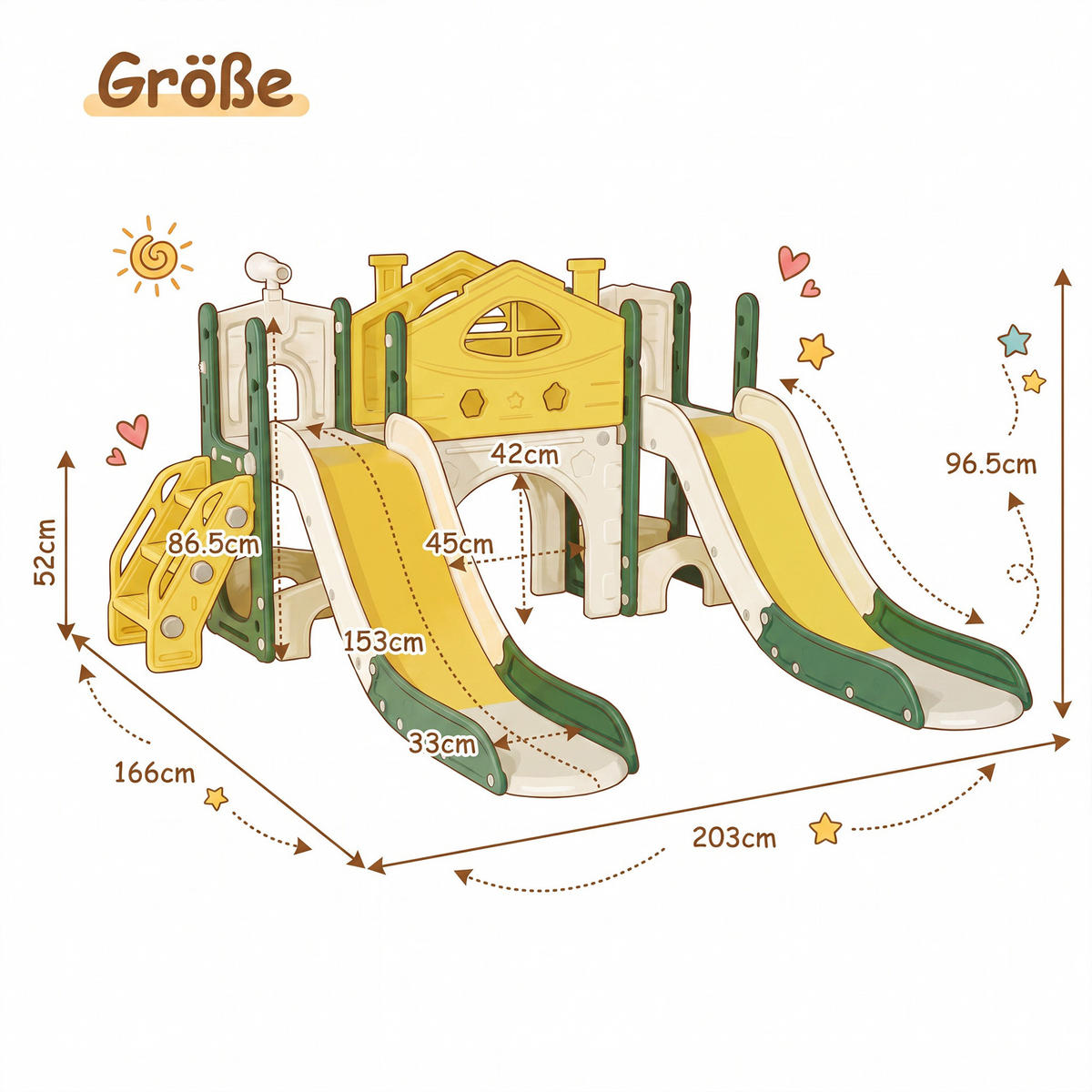 KINDERRUTSCHE 7 in 1 Indoor und Outdoor Babyrutsche mit schieber, Gelb - Gelb, Kunststoff (166/96/203cm) - GENKI LIVING