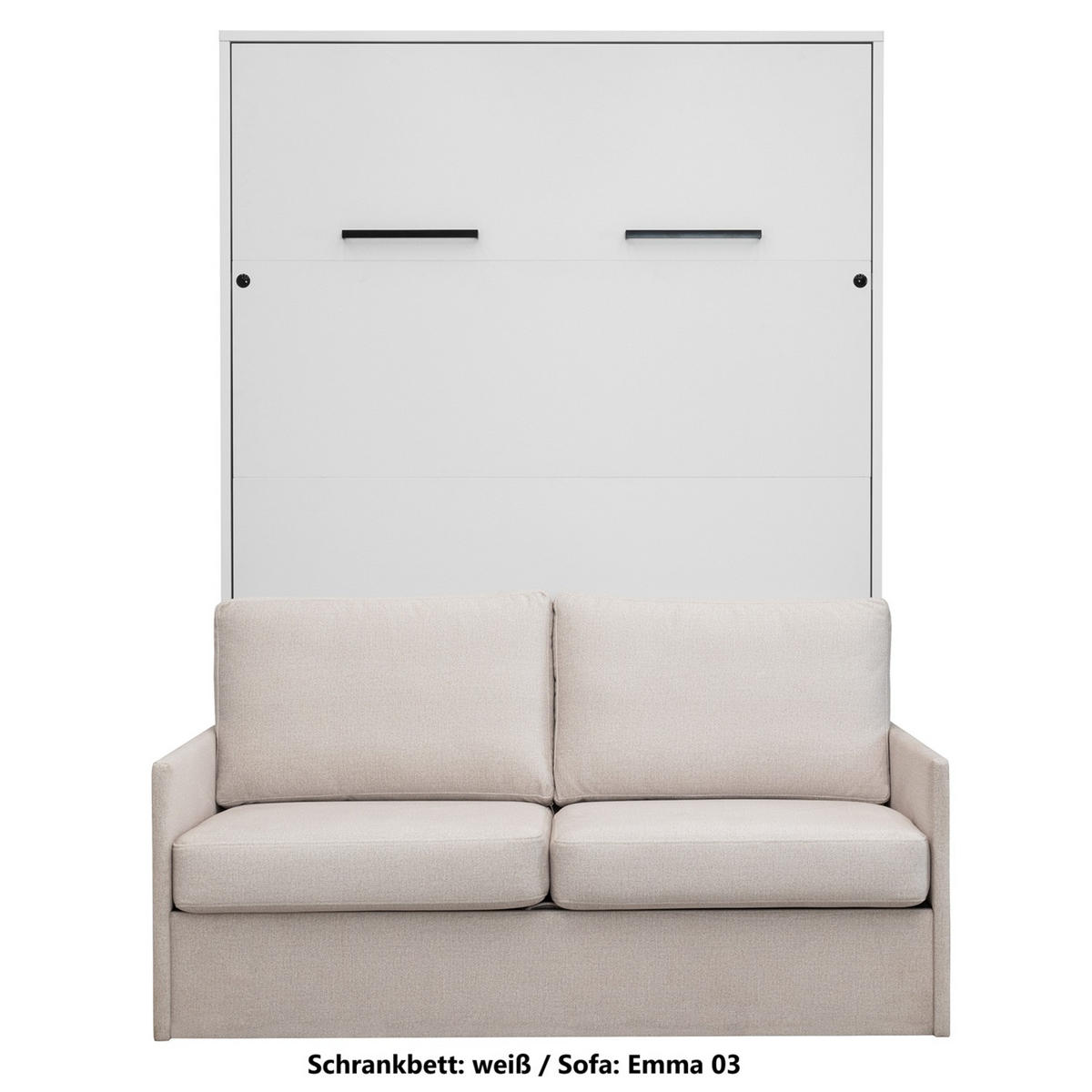 SCHRANKBETT Wandbett GN 140x200 weiß mit LED & Sofa - Beige - Beige/Schwarz, Holz/Holzwerkstoff (140/200cm) - QMM TraumMöbel