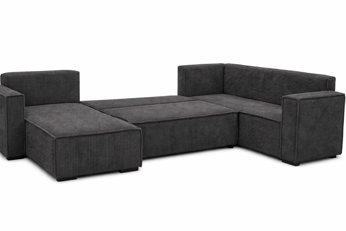 WOHNLANDSCHAFT STYLO U-Form mit Schlaffunktion Bettkasten Cordstoff Poso Anthrazit - Anthrazit, Kunststoff (315/90/215cm)