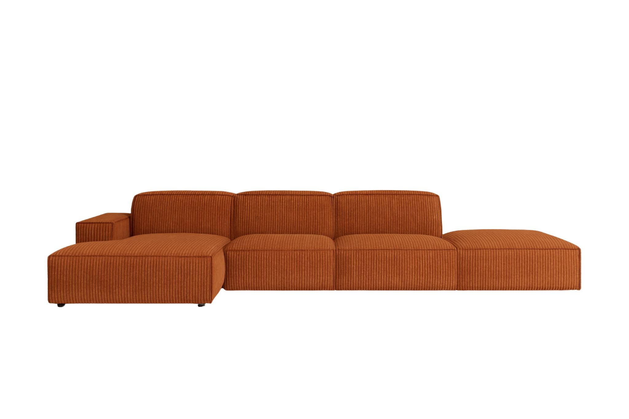 ECKSOFA Cursal L-Form, Stoff Poso, Kupfer + Hocker, Links - Orange, Holz (341/166cm) - Kaiser Möbel