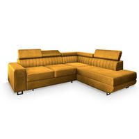 ECKSOFA NOLA R-S Gelb Velours-Stoff mit Schlaffunktion - Gelb, Holz (253/190cm) - MASSENO
